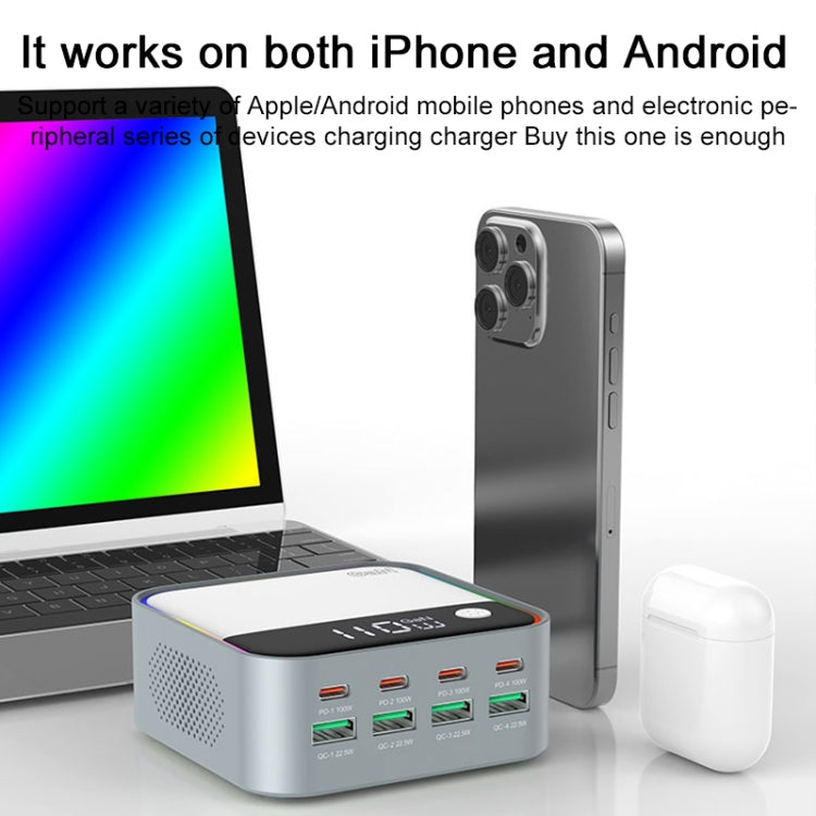 WLX-M8 120W Smart Digital Display Multi-Port Desktop Charger Dock Station, UK Plug(Grey White) - Multifunction Charger by buy2fix | Online Shopping UK | buy2fix