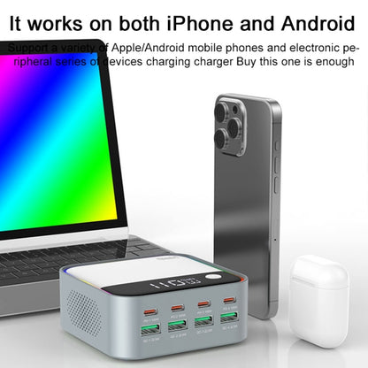 WLX-M8 120W Smart Digital Display Multi-Port Desktop Charger Dock Station, UK Plug(Grey White) - Multifunction Charger by buy2fix | Online Shopping UK | buy2fix