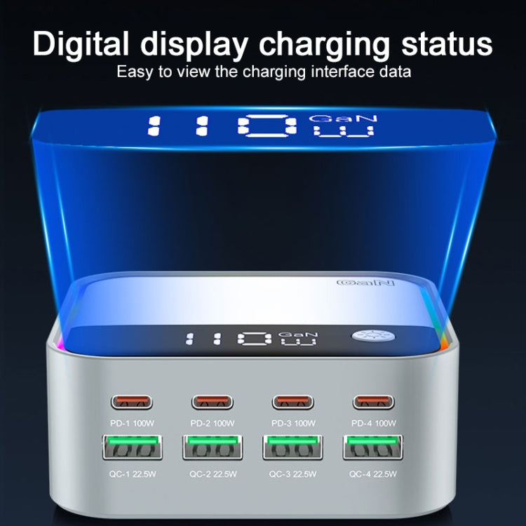 WLX-M8 120W Smart Digital Display Multi-Port Desktop Charger Dock Station, EU Plug(Grey White) - Multifunction Charger by buy2fix | Online Shopping UK | buy2fix