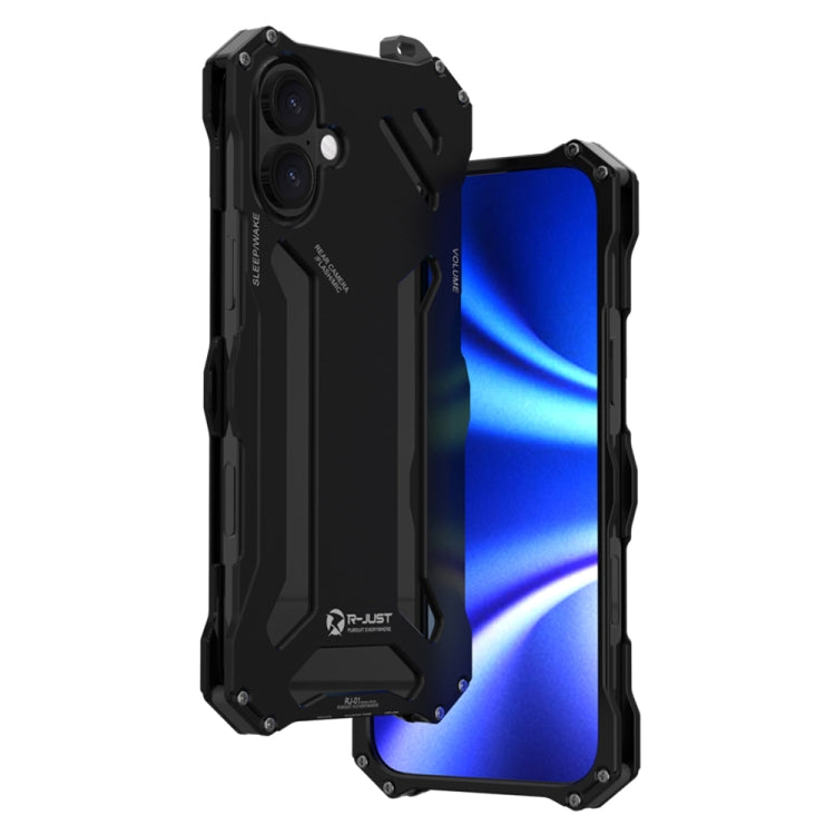 For iPhone 16 Plus R-JUST RJ-17 Shockproof Armor Hollow Metal Phone Case(Black) - iPhone 16 Plus Cases by R-JUST | Online Shopping UK | buy2fix