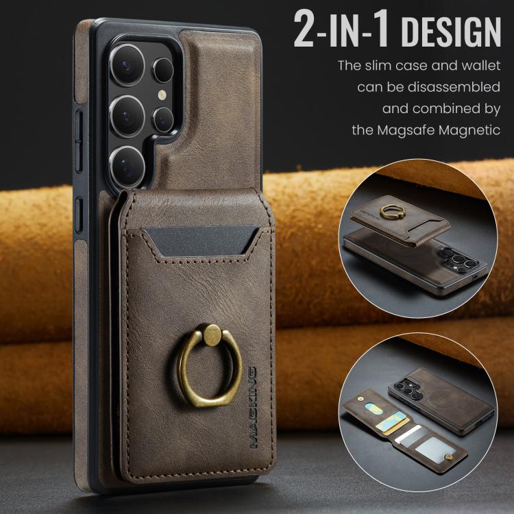 For Samsung Galaxy S25 Ultra 5G MAGKING K1 MagSafe Detachable Wallet RFID Back Cover Phone Case(Coffee) - Galaxy S25 Ultra 5G Cases by MAGKING | Online Shopping UK | buy2fix