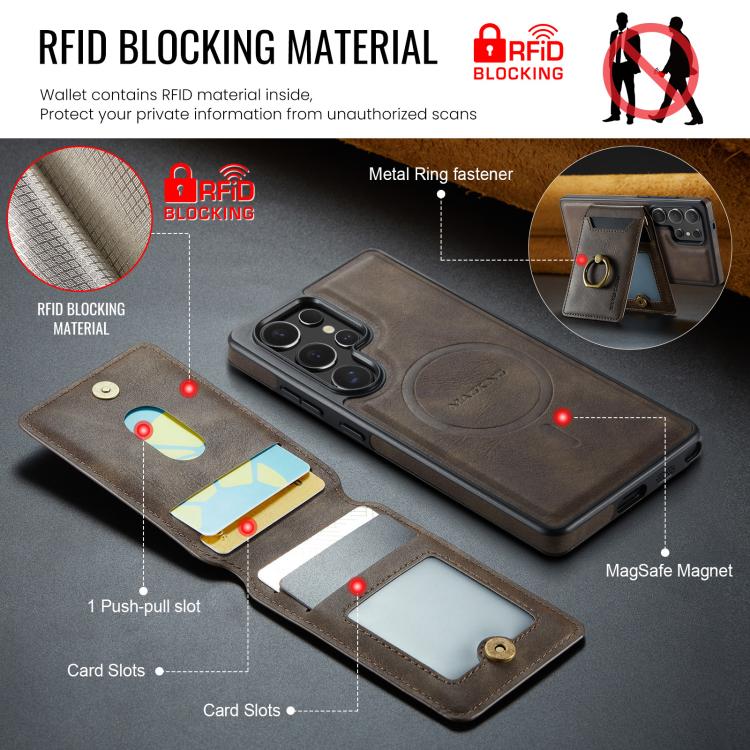 For Samsung Galaxy S25 Ultra 5G MAGKING K1 MagSafe Detachable Wallet RFID Back Cover Phone Case(Coffee) - Galaxy S25 Ultra 5G Cases by MAGKING | Online Shopping UK | buy2fix