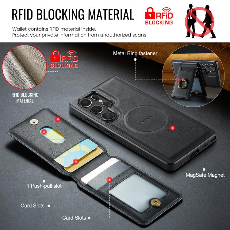 For Samsung Galaxy S25 Ultra 5G MAGKING K1 MagSafe Detachable Wallet RFID Back Cover Phone Case(Black) - Galaxy S25 Ultra 5G Cases by MAGKING | Online Shopping UK | buy2fix
