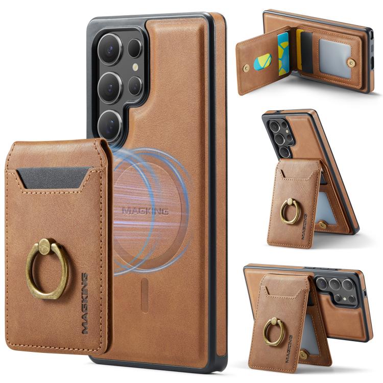 For Samsung Galaxy S25 Ultra 5G MAGKING K1 MagSafe Detachable Wallet RFID Back Cover Phone Case(Brown) - Galaxy S25 Ultra 5G Cases by MAGKING | Online Shopping UK | buy2fix