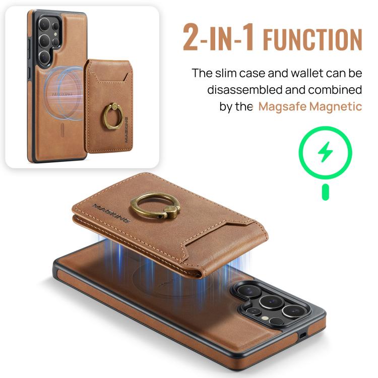 For Samsung Galaxy S25 Ultra 5G MAGKING K1 MagSafe Detachable Wallet RFID Back Cover Phone Case(Brown) - Galaxy S25 Ultra 5G Cases by MAGKING | Online Shopping UK | buy2fix