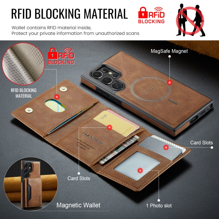 For Samsung Galaxy S23 Ultra 5G DG.MING MAGKING-K2 Series MagSafe RFID Card Bag Detachable Phone Case(Brown) - Galaxy S23 Ultra 5G Cases by DG.MING | Online Shopping UK | buy2fix