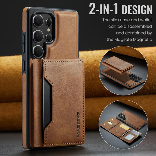 For Samsung Galaxy S25 Ultra 5G MAGKING K2 Series MagSafe RFID Card Bag Detachable Phone Case(Brown) - Galaxy S25 Ultra 5G Cases by MAGKING | Online Shopping UK | buy2fix