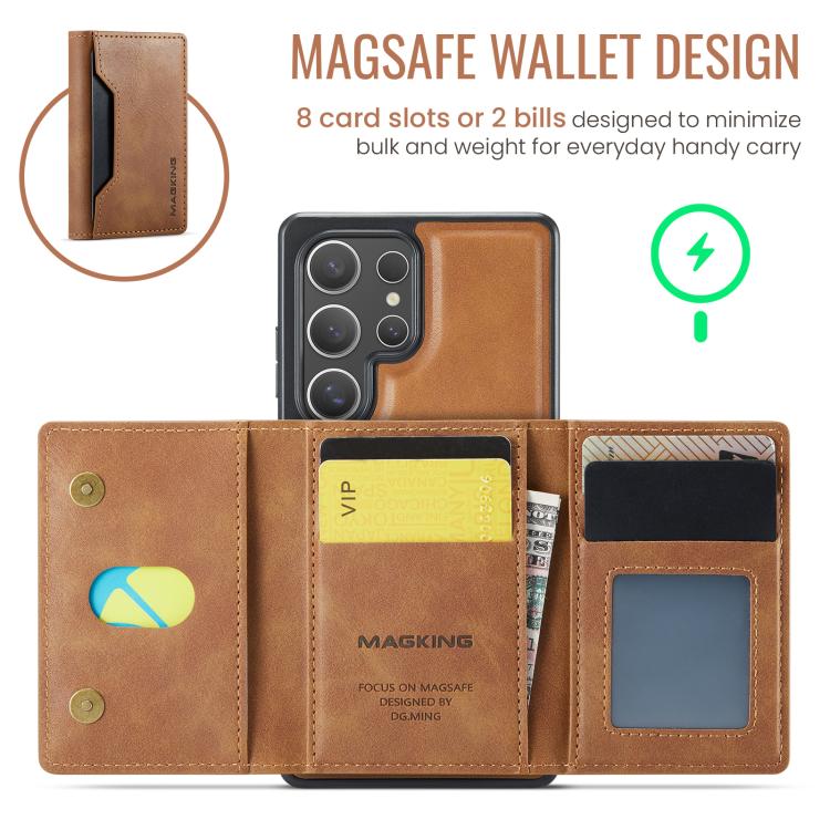 For Samsung Galaxy S25 Ultra 5G MAGKING K2 Series MagSafe RFID Card Bag Detachable Phone Case(Brown) - Galaxy S25 Ultra 5G Cases by MAGKING | Online Shopping UK | buy2fix