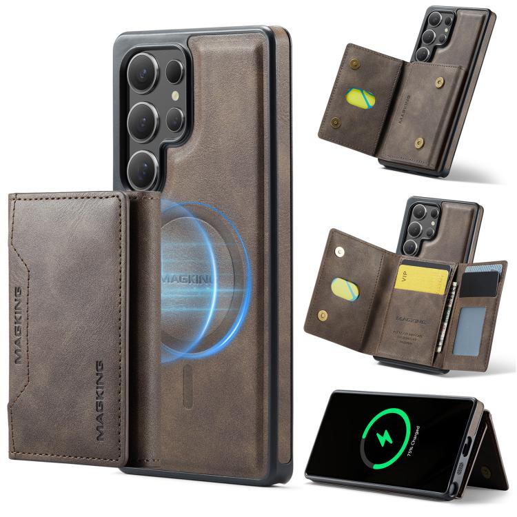 For Samsung Galaxy S25 Ultra 5G MAGKING K2 Series MagSafe RFID Card Bag Detachable Phone Case(Coffee) - Galaxy S25 Ultra 5G Cases by MAGKING | Online Shopping UK | buy2fix