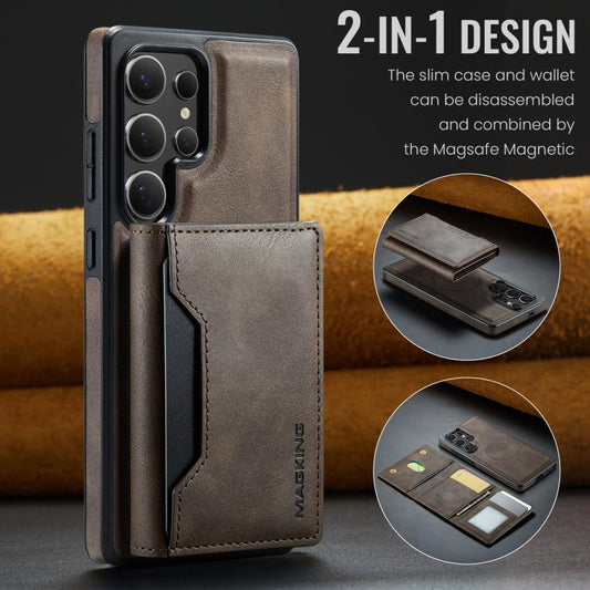 For Samsung Galaxy S25 Ultra 5G MAGKING K2 Series MagSafe RFID Card Bag Detachable Phone Case(Coffee) - Galaxy S25 Ultra 5G Cases by MAGKING | Online Shopping UK | buy2fix