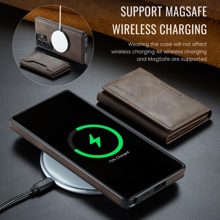 For Samsung Galaxy S25 Ultra 5G MAGKING K2 Series MagSafe RFID Card Bag Detachable Phone Case(Coffee) - Galaxy S25 Ultra 5G Cases by MAGKING | Online Shopping UK | buy2fix