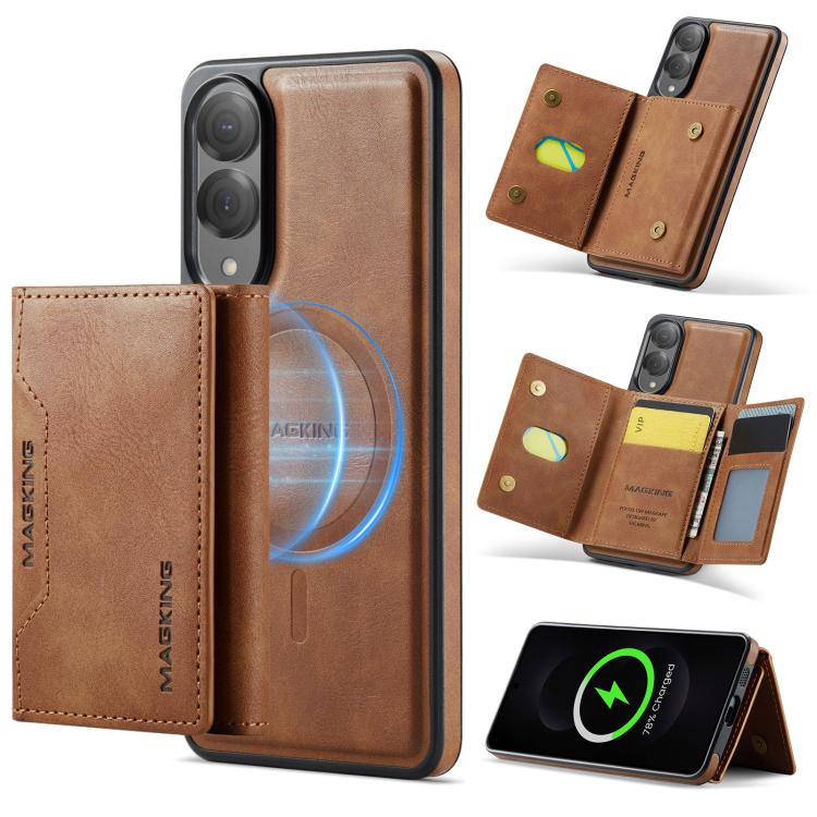 For Samsung Galaxy S25 Edge 5G MAGKING K2 Series MagSafe RFID Card Bag Detachable Phone Case(Brown) - Galaxy S25 Edge 5G Cases by MAGKING | Online Shopping UK | buy2fix