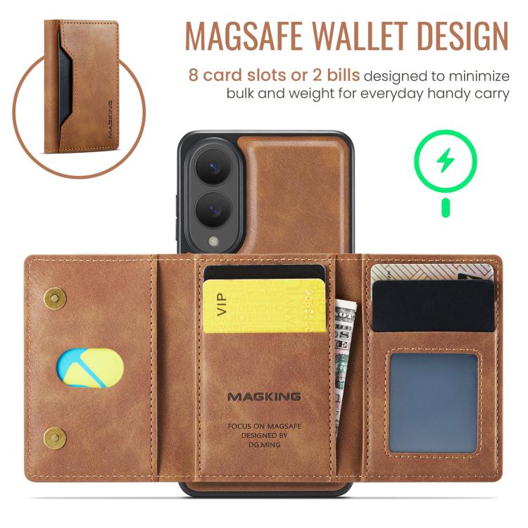 For Samsung Galaxy S25 Edge 5G MAGKING K2 Series MagSafe RFID Card Bag Detachable Phone Case(Brown) - Galaxy S25 Edge 5G Cases by MAGKING | Online Shopping UK | buy2fix