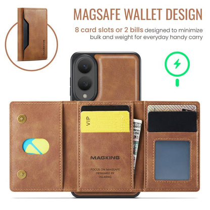 For Samsung Galaxy S25 Edge 5G MAGKING K2 Series MagSafe RFID Card Bag Detachable Phone Case(Brown) - Galaxy S25 Edge 5G Cases by MAGKING | Online Shopping UK | buy2fix