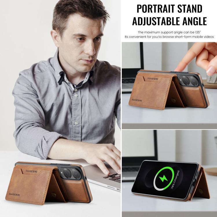 For Samsung Galaxy S25 Edge 5G MAGKING K2 Series MagSafe RFID Card Bag Detachable Phone Case(Brown) - Galaxy S25 Edge 5G Cases by MAGKING | Online Shopping UK | buy2fix