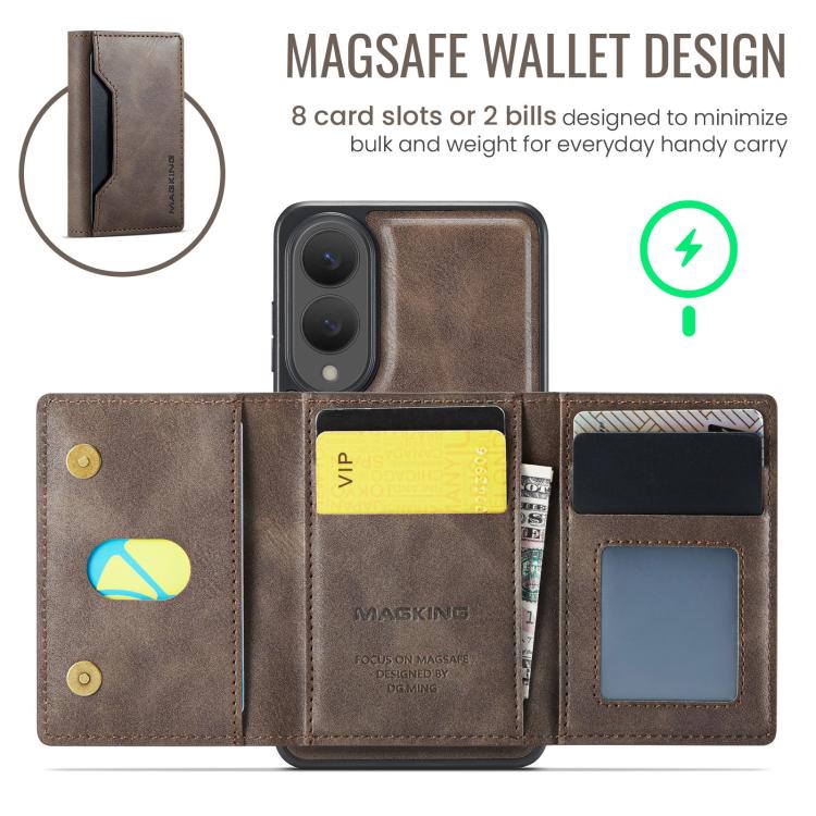 For Samsung Galaxy S25 Edge 5G MAGKING K2 Series MagSafe RFID Card Bag Detachable Phone Case(Coffee) - Galaxy S25 Edge 5G Cases by MAGKING | Online Shopping UK | buy2fix