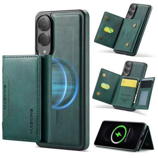 For Samsung Galaxy S25 Edge 5G MAGKING K2 Series MagSafe RFID Card Bag Detachable Phone Case(Green)
