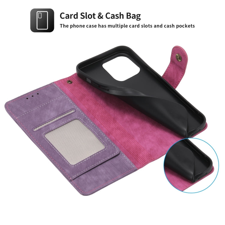 For iPhone 15 Pro POLA Dual-color Zipper Wallet RFID Leather Phone Case(Purple Pink) - iPhone 15 Pro Cases by POLA | Online Shopping UK | buy2fix