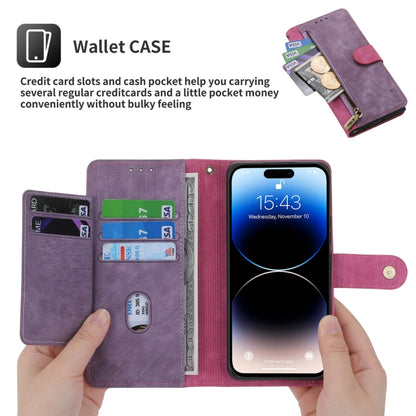 For iPhone 15 Pro POLA Dual-color Zipper Wallet RFID Leather Phone Case(Purple Pink) - iPhone 15 Pro Cases by POLA | Online Shopping UK | buy2fix
