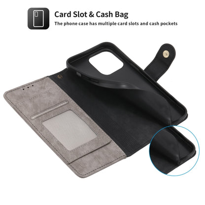 For iPhone 15 Plus POLA Dual-color Zipper Wallet RFID Leather Phone Case(Grey Black) - iPhone 15 Plus Cases by POLA | Online Shopping UK | buy2fix