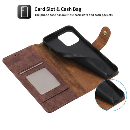 For iPhone 15 POLA Dual-color Zipper Wallet RFID Leather Phone Case(Burgundy Brown) - iPhone 15 Cases by POLA | Online Shopping UK | buy2fix
