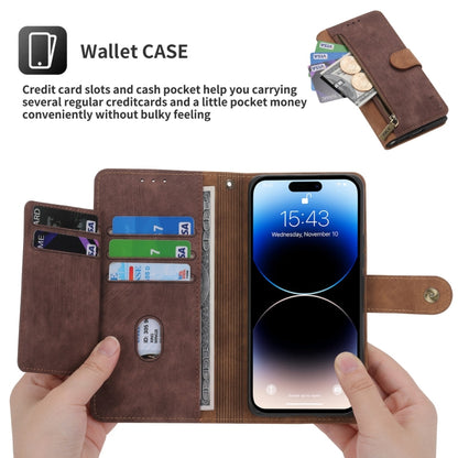 For iPhone 15 POLA Dual-color Zipper Wallet RFID Leather Phone Case(Burgundy Brown) - iPhone 15 Cases by POLA | Online Shopping UK | buy2fix