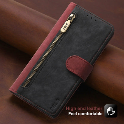 For iPhone 14 Plus POLA Dual-color Zipper Wallet RFID Leather Phone Case(Red Black) - iPhone 14 Plus Cases by POLA | Online Shopping UK | buy2fix