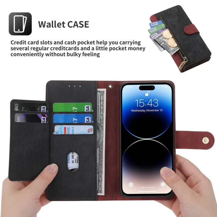 For iPhone 14 Plus POLA Dual-color Zipper Wallet RFID Leather Phone Case(Red Black) - iPhone 14 Plus Cases by POLA | Online Shopping UK | buy2fix