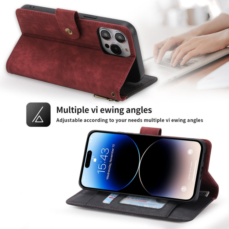 For iPhone 14 Pro POLA Dual-color Zipper Wallet RFID Leather Phone Case(Red Black) - iPhone 14 Pro Cases by POLA | Online Shopping UK | buy2fix