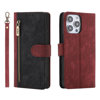 For iPhone 14 Pro Max POLA Dual-color Zipper Wallet RFID Leather Phone Case(Red Black) - iPhone 14 Pro Max Cases by POLA | Online Shopping UK | buy2fix