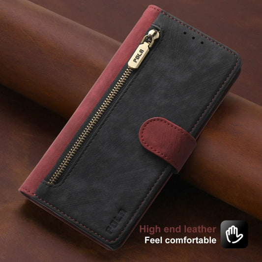 For iPhone 14 Pro Max POLA Dual-color Zipper Wallet RFID Leather Phone Case(Red Black) - iPhone 14 Pro Max Cases by POLA | Online Shopping UK | buy2fix
