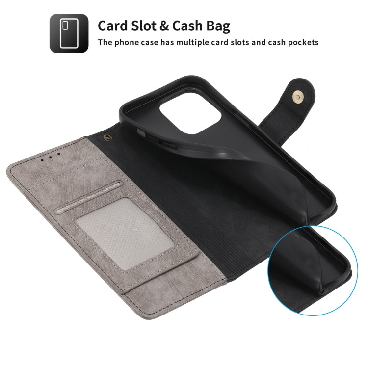 For iPhone 13 Pro POLA Dual-color Zipper Wallet RFID Leather Phone Case(Grey Black) - iPhone 13 Pro Cases by POLA | Online Shopping UK | buy2fix