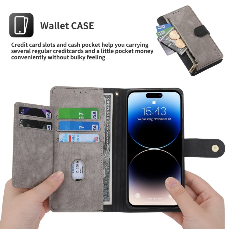 For iPhone 13 Pro POLA Dual-color Zipper Wallet RFID Leather Phone Case(Grey Black) - iPhone 13 Pro Cases by POLA | Online Shopping UK | buy2fix