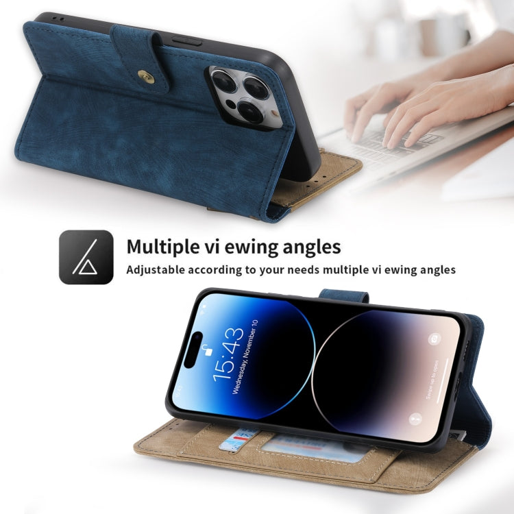 For iPhone 13 POLA Dual-color Zipper Wallet RFID Leather Phone Case(Yellow Blue) - iPhone 13 Cases by POLA | Online Shopping UK | buy2fix