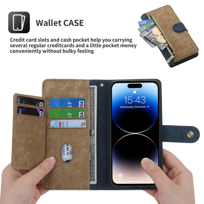 For iPhone 12 / 12 Pro POLA Dual-color Zipper Wallet RFID Leather Phone Case(Yellow Blue) - iPhone 12 / 12 Pro Cases by POLA | Online Shopping UK | buy2fix