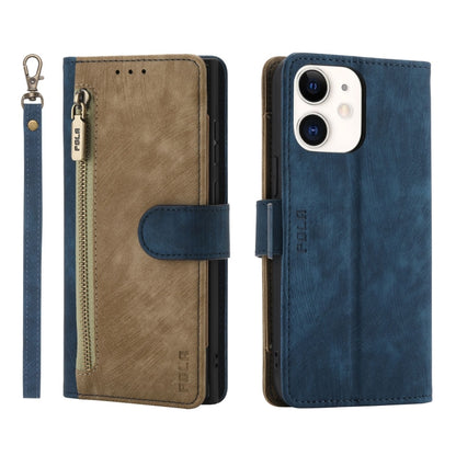 For iPhone 11 POLA Dual-color Zipper Wallet RFID Leather Phone Case(Yellow Blue) - iPhone 11 Cases by POLA | Online Shopping UK | buy2fix
