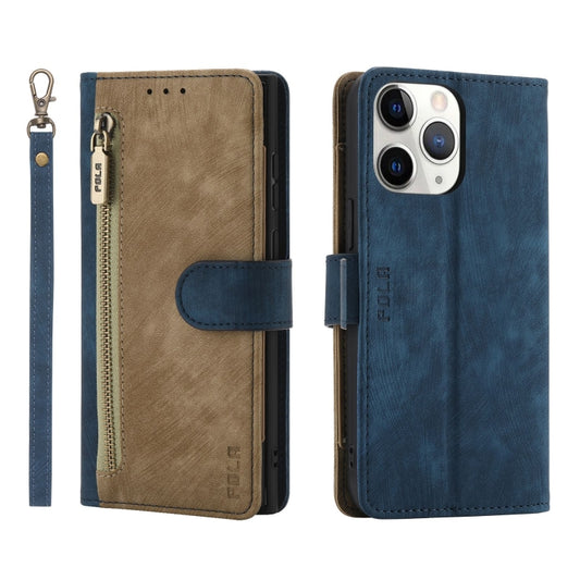 For iPhone 11 Pro POLA Dual-color Zipper Wallet RFID Leather Phone Case(Yellow Blue) - iPhone 11 Pro Cases by POLA | Online Shopping UK | buy2fix
