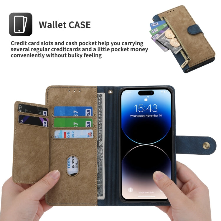 For iPhone 11 Pro POLA Dual-color Zipper Wallet RFID Leather Phone Case(Yellow Blue) - iPhone 11 Pro Cases by POLA | Online Shopping UK | buy2fix