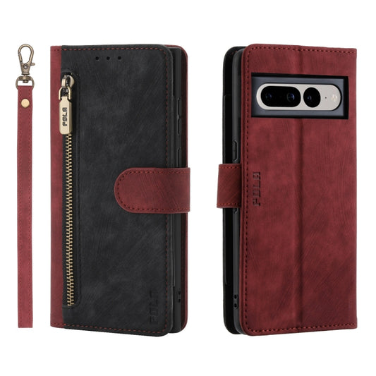 For Google Pixel 7 Pro POLA Dual-color Zipper Wallet RFID Leather Phone Case(Red Black) - Google Cases by POLA | Online Shopping UK | buy2fix