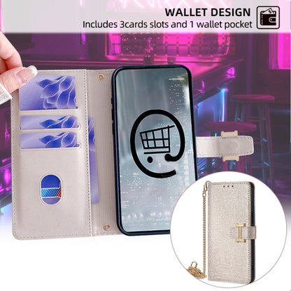 For iPhone 15 Pro Max POLA Crossbody Chain I-Shape Buckle Sequins Leather Phone Case(White) - iPhone 15 Pro Max Cases by POLA | Online Shopping UK | buy2fix