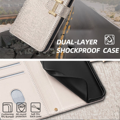 For iPhone 15 Pro Max POLA Crossbody Chain I-Shape Buckle Sequins Leather Phone Case(White) - iPhone 15 Pro Max Cases by POLA | Online Shopping UK | buy2fix