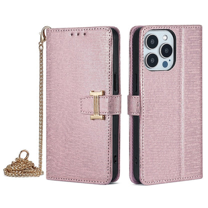 For iPhone 15 Pro POLA Crossbody Chain I-Shape Buckle Sequins Leather Phone Case(Rose Gold) - iPhone 15 Pro Cases by POLA | Online Shopping UK | buy2fix
