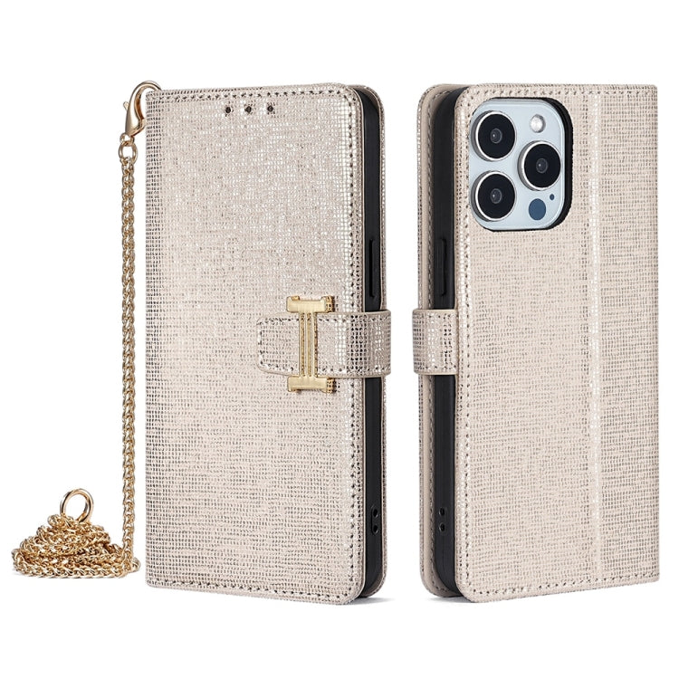 For iPhone 15 Pro POLA Crossbody Chain I-Shape Buckle Sequins Leather Phone Case(White) - iPhone 15 Pro Cases by POLA | Online Shopping UK | buy2fix