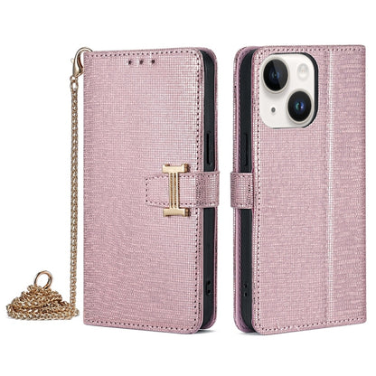 For iPhone 15 Plus POLA Crossbody Chain I-Shape Buckle Sequins Leather Phone Case(Rose Gold) - iPhone 15 Plus Cases by POLA | Online Shopping UK | buy2fix