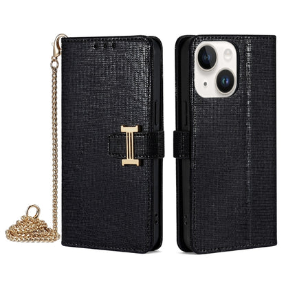 For iPhone 14 Plus POLA Crossbody Chain I-Shape Buckle Sequins Leather Phone Case(Black) - iPhone 14 Plus Cases by POLA | Online Shopping UK | buy2fix