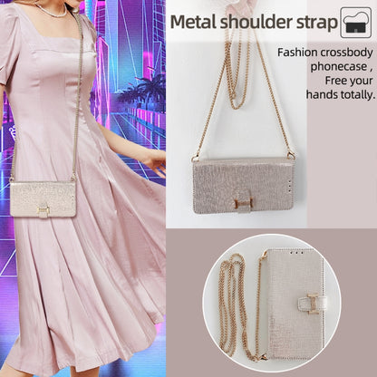 For iPhone 14 Pro Max POLA Crossbody Chain I-Shape Buckle Sequins Leather Phone Case(White) - iPhone 14 Pro Max Cases by POLA | Online Shopping UK | buy2fix