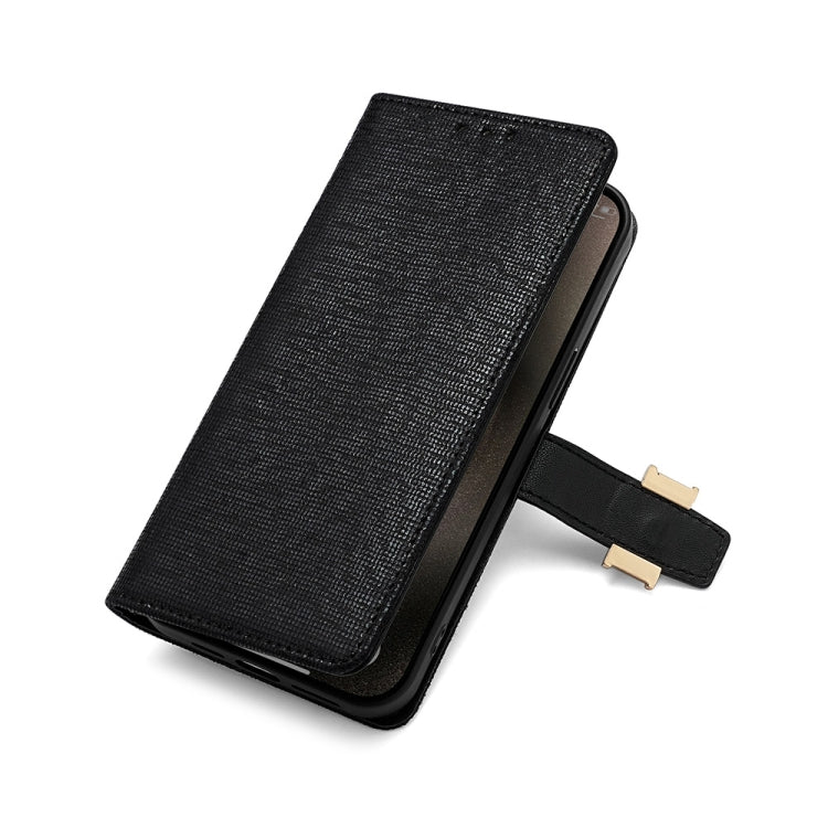 For iPhone 14 Pro Max POLA Crossbody Chain I-Shape Buckle Sequins Leather Phone Case(Black) - iPhone 14 Pro Max Cases by POLA | Online Shopping UK | buy2fix