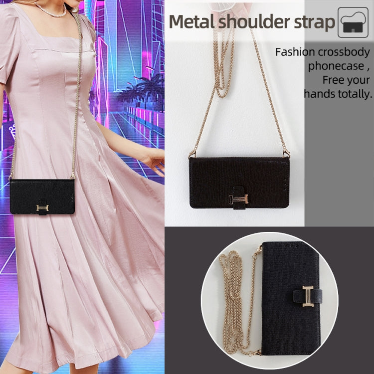 For iPhone 14 Pro Max POLA Crossbody Chain I-Shape Buckle Sequins Leather Phone Case(Black) - iPhone 14 Pro Max Cases by POLA | Online Shopping UK | buy2fix