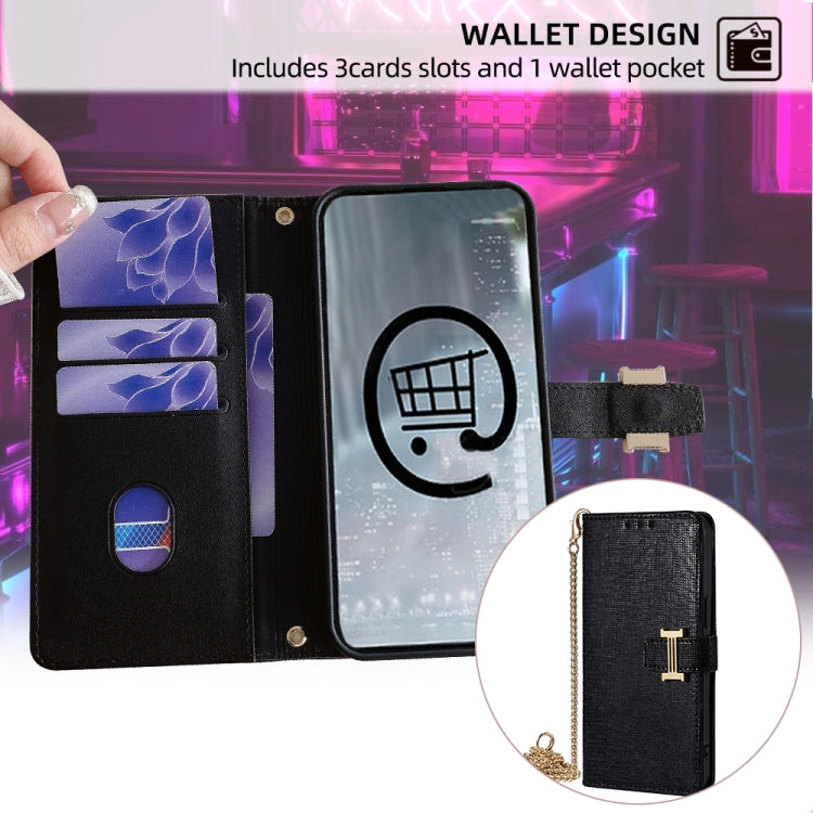 For iPhone 14 Pro Max POLA Crossbody Chain I-Shape Buckle Sequins Leather Phone Case(Black) - iPhone 14 Pro Max Cases by POLA | Online Shopping UK | buy2fix
