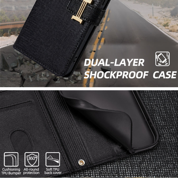 For iPhone 14 Pro Max POLA Crossbody Chain I-Shape Buckle Sequins Leather Phone Case(Black) - iPhone 14 Pro Max Cases by POLA | Online Shopping UK | buy2fix